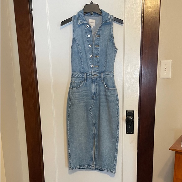 Favorite Daughter The Halter City Blue Denim Sleeveless Dress. Santa Barbara 24 - Picture 1 of 5
